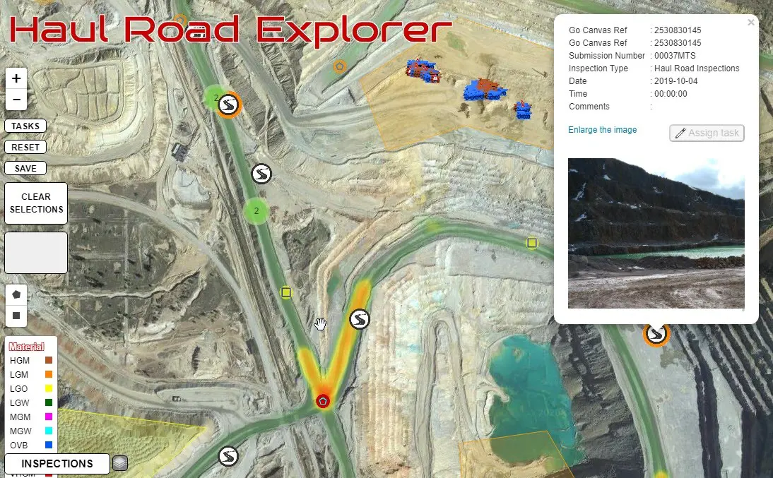 Haul Road Explorer showing poorly performing intersection